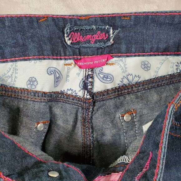 Wrangler Premium Patch Jeans Womens Low Rise Wide Leg Dark Wash Tall L36 - Picture 5 of 14